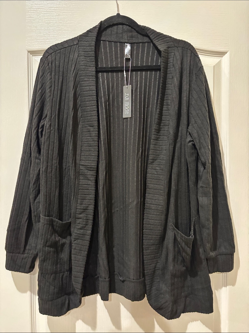Women's Open-Front Ribbed Cardigan Jacket in Dark Gray